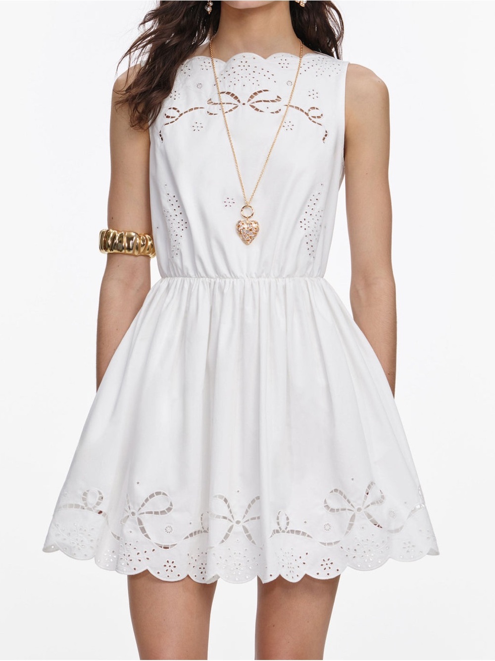 NWOT Self-Portrait WHITE COTTON EMBROIDERED MINI DRESS - Picture 4 of 6